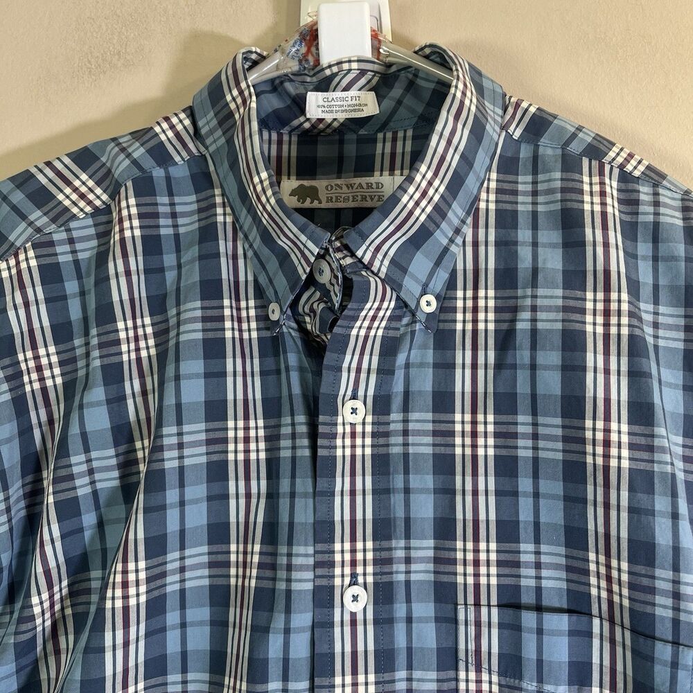 Onward Reserve Shirt Men Large Button Down Check Classic Fit Non Iron Blue White